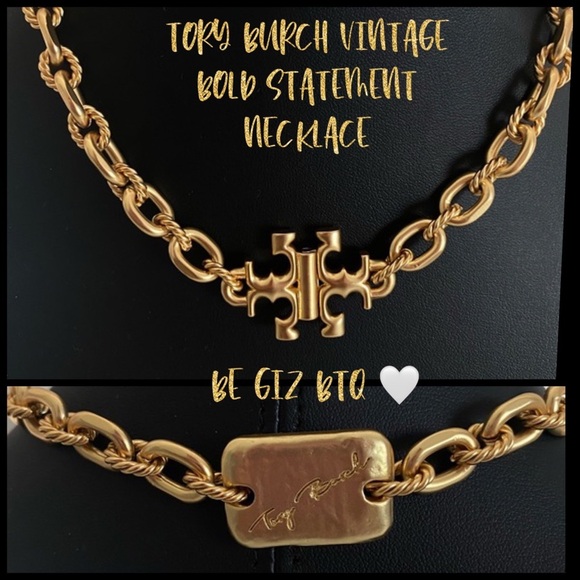 Tory Burch Authentic Torsade Vintage Brass Gold With T Logo Necklace - Picture 3 of 12